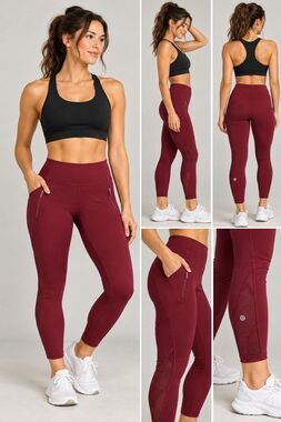 lulemon Women's Size 10 Burgundy Crop Leggings Zip Pockets Mesh Yoga